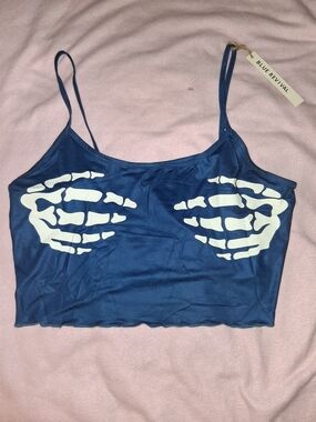Blue Revival Navy Skeleton Hand Crop Tank